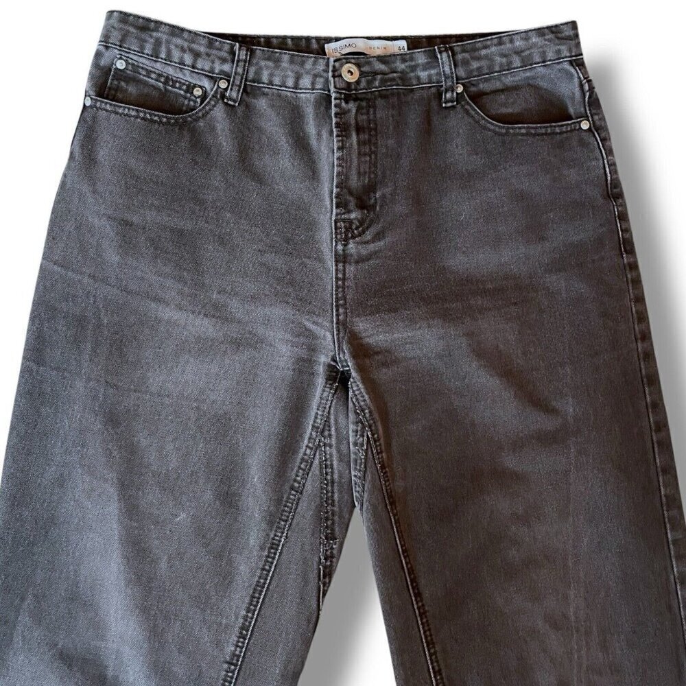 Issimo Womens Jeans Sz 44 34" Waist Black Wash Denim Wide Leg Raw Hem Crop - Picture 3 of 8